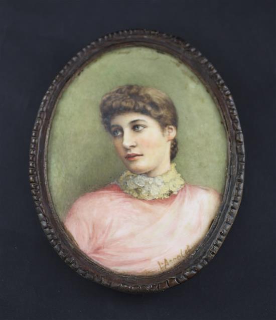 Lilly Arnold (neé Grace) (Exh.1887-1927) Miniatures of Lillie Langtry and her friend, Mary Cornwallis West, 5 x 4in.